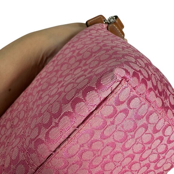 Coach Y2K Pink Signature Mini C Canvas Leather Handbag Monogram Baguette Demi - Picture 12 of 14